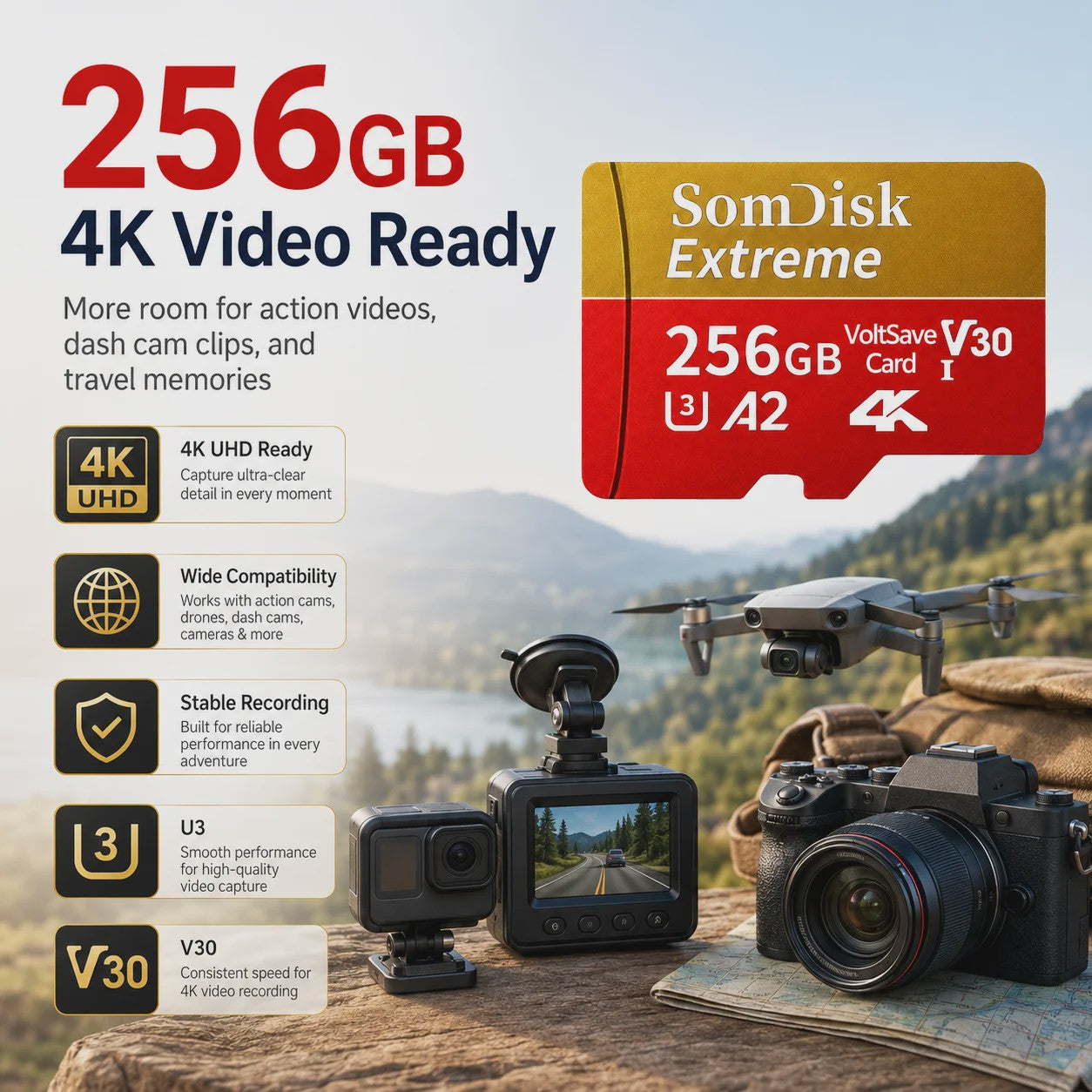 Snelle Micro SDXC Kaart 128GB/256GB/512GB/1TB/2TB - Class 10, U3, A2, 4K Video Ready