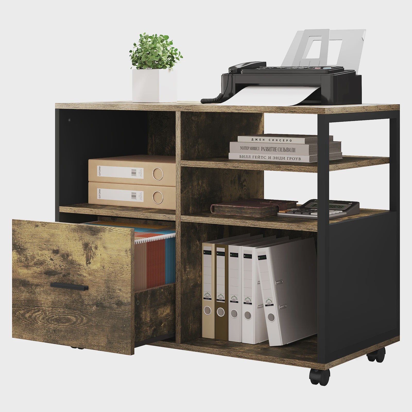 Mobiel Archiefkast Bureau met Wielen, Lades en Opbergvakken - Industrieel Design