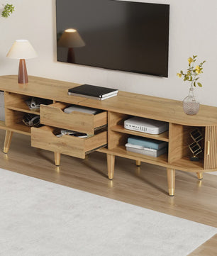 Modern TV Meubel met Rotan Deur en Veel Opbergruimte - Landelijke Stijl