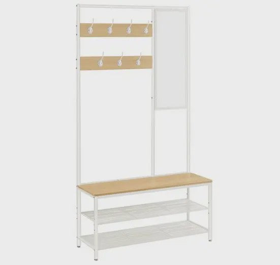 Kapstok met Spiegel en Zitbank - 7 Haken, 35x98x180 cm