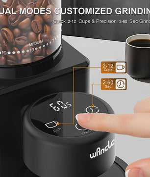 Elektrische Koffiemolen met Conische Braam, 25 Maalgraad Instellingen & Touchscreen