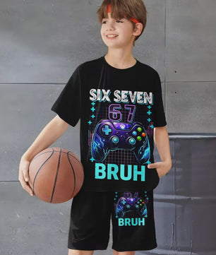 Funny Six Seven Italian Brainrot 67 Number Print Kids Short Sleeved Suit Children Clothing T-Shirt + Shorts 2pc Set Boys Clothes