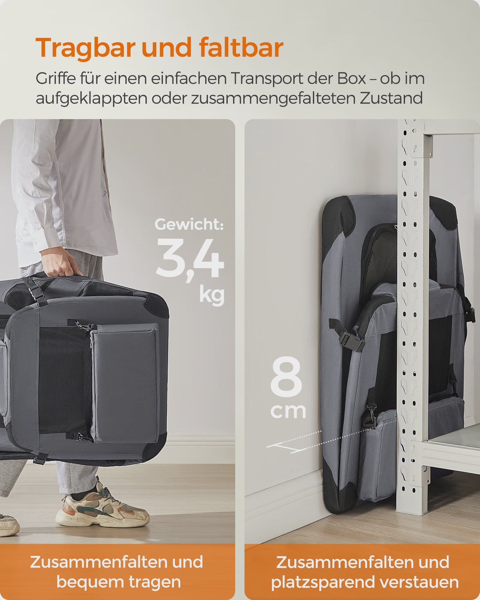 FEANDREA Opvouwbare Hondentransportbox - Ademend & Draagbaar - Grijs