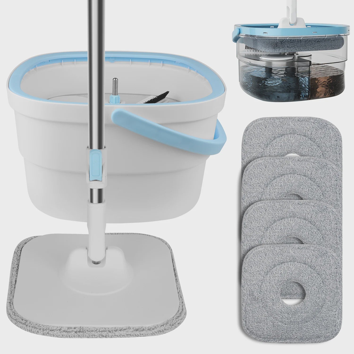 360° Dweil Set met Wring Systeem en Microvezel Pads - Verstelbare Steel
