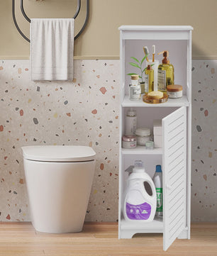 Witte Badkamer Opbergkast met Deur en Plank - PVC Toiletmeubel 28x25x90cm