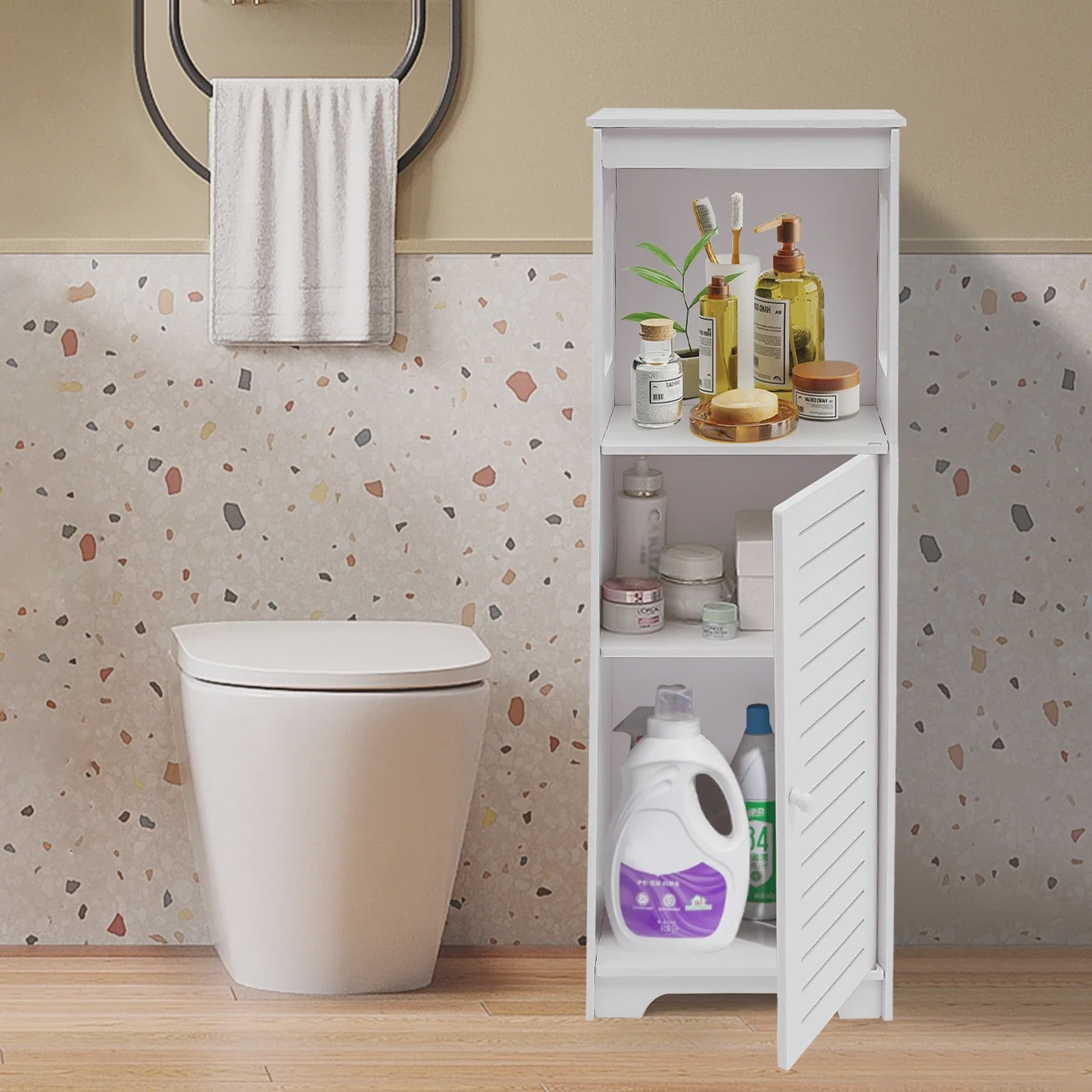 Witte Badkamer Opbergkast met Deur en Plank - PVC Toiletmeubel 28x25x90cm