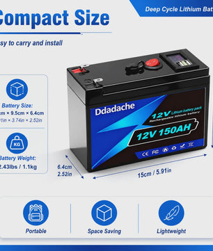 12V 150Ah LiFePO4 Accu - 1920Wh Deep Cycle Lithium Batterij met BMS