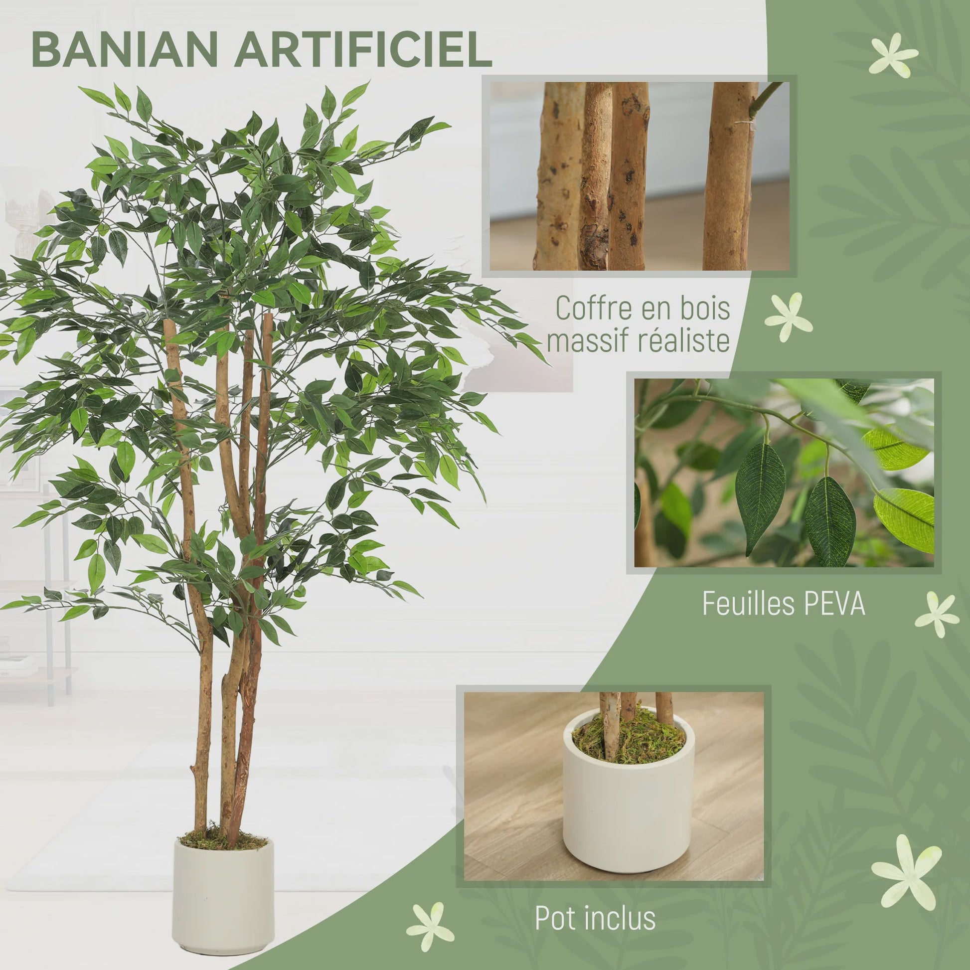 HOMCOM Kunst Banyan Boom 150 cm met Pot - Realistische Kunstplant voor Binnen