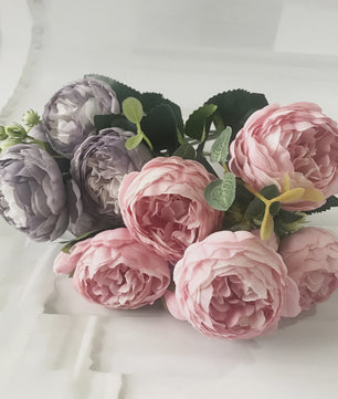 Roze Zijden Pioen Kunstboeket 30cm - 5 Grote Bloemen & 4 Knopen voor Decoratie