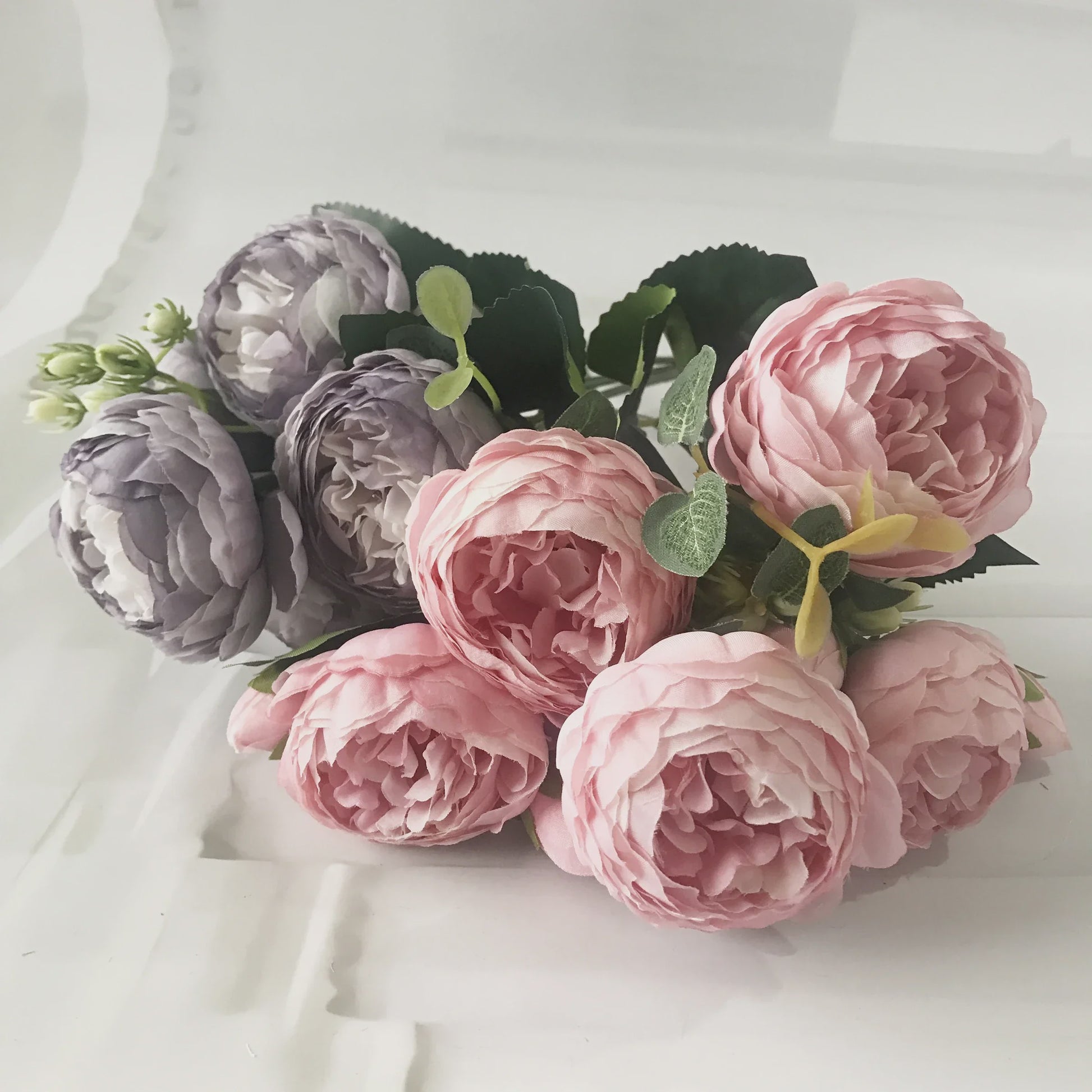 Roze Zijden Pioen Kunstboeket 30cm - 5 Grote Bloemen & 4 Knopen voor Decoratie