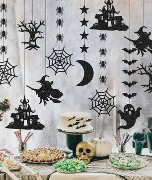6-delige Halloween Hangende Banner Garland met Spookjes, Heksen en Spinnen