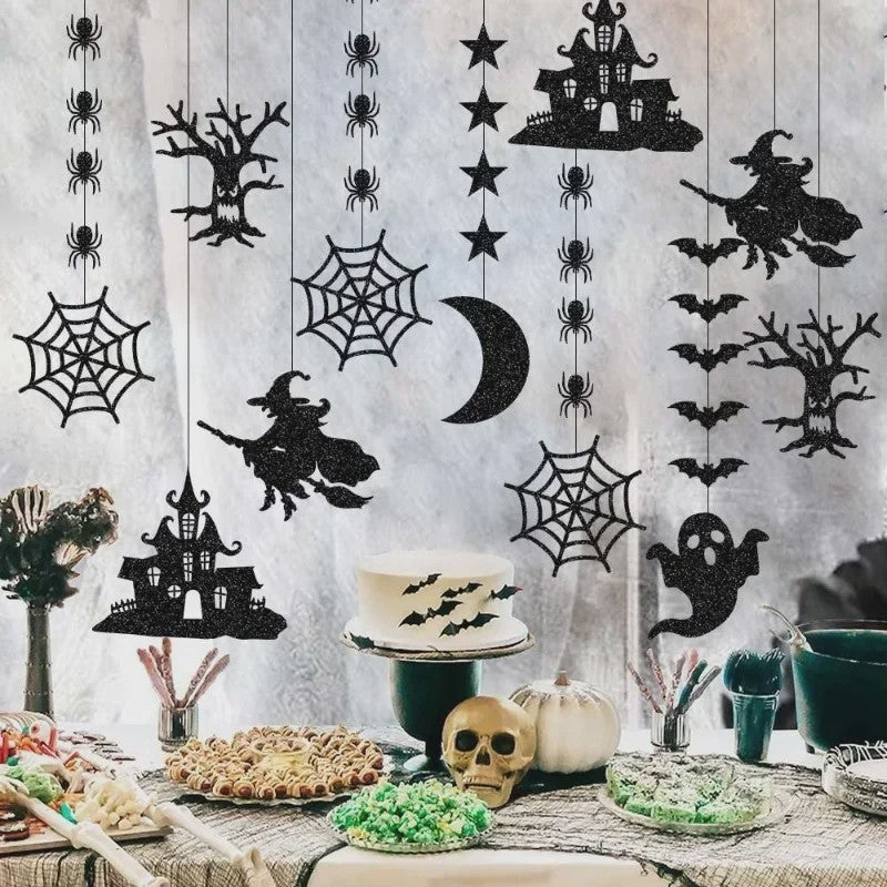 6-delige Halloween Hangende Banner Garland met Spookjes, Heksen en Spinnen