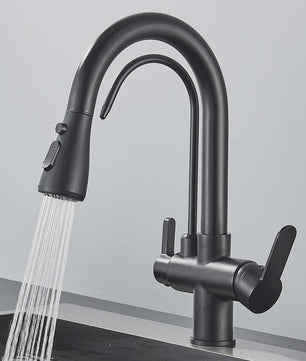 Mat Zwarte Keukenmengkraan met Uittrekbare Sproeikop & Waterfilter Functie - 360° Draaibaar