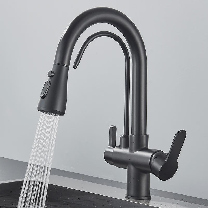 Mat Zwarte Keukenmengkraan met Uittrekbare Sproeikop & Waterfilter Functie - 360° Draaibaar