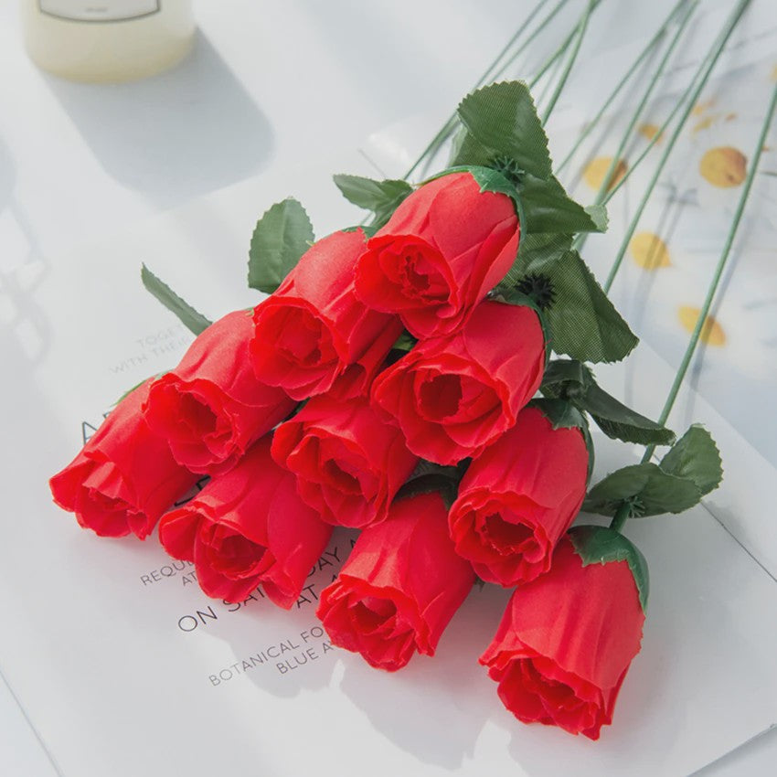 Boeket van 10 Rode Kunst Rozen met Vaas - Decoratie voor Huis, Tuin & Bruiloft