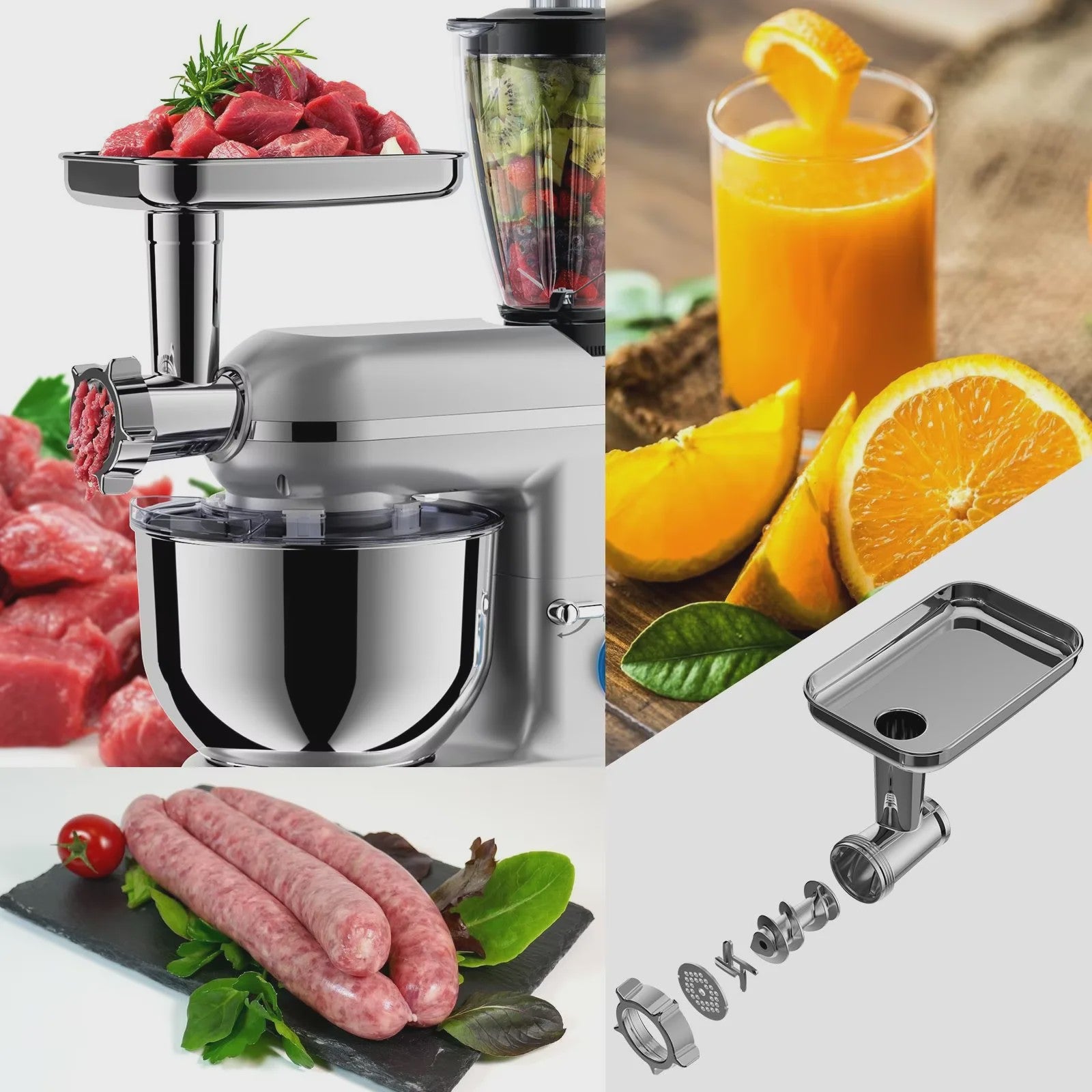 Krachtige 1900W Keukenmachine met 6L Kom: Mixer, Gehaktmolen & Blender