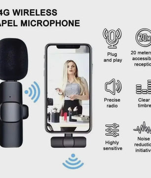 Draadloze Lavalier Microfoon voor iPhone, Android & Laptop - Helder Geluid & Ruime Ontvangst