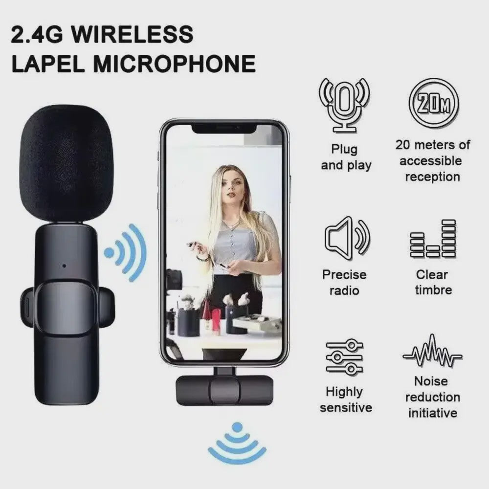 Draadloze Lavalier Microfoon voor iPhone, Android & Laptop - Helder Geluid & Ruime Ontvangst