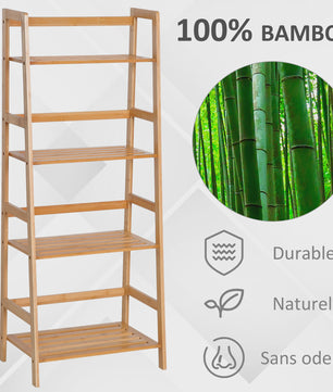 HOMCOM Bamboe Boekenkast 4 Niveaus - Stijlvolle Ladderplank 48x31.5x120 cm
