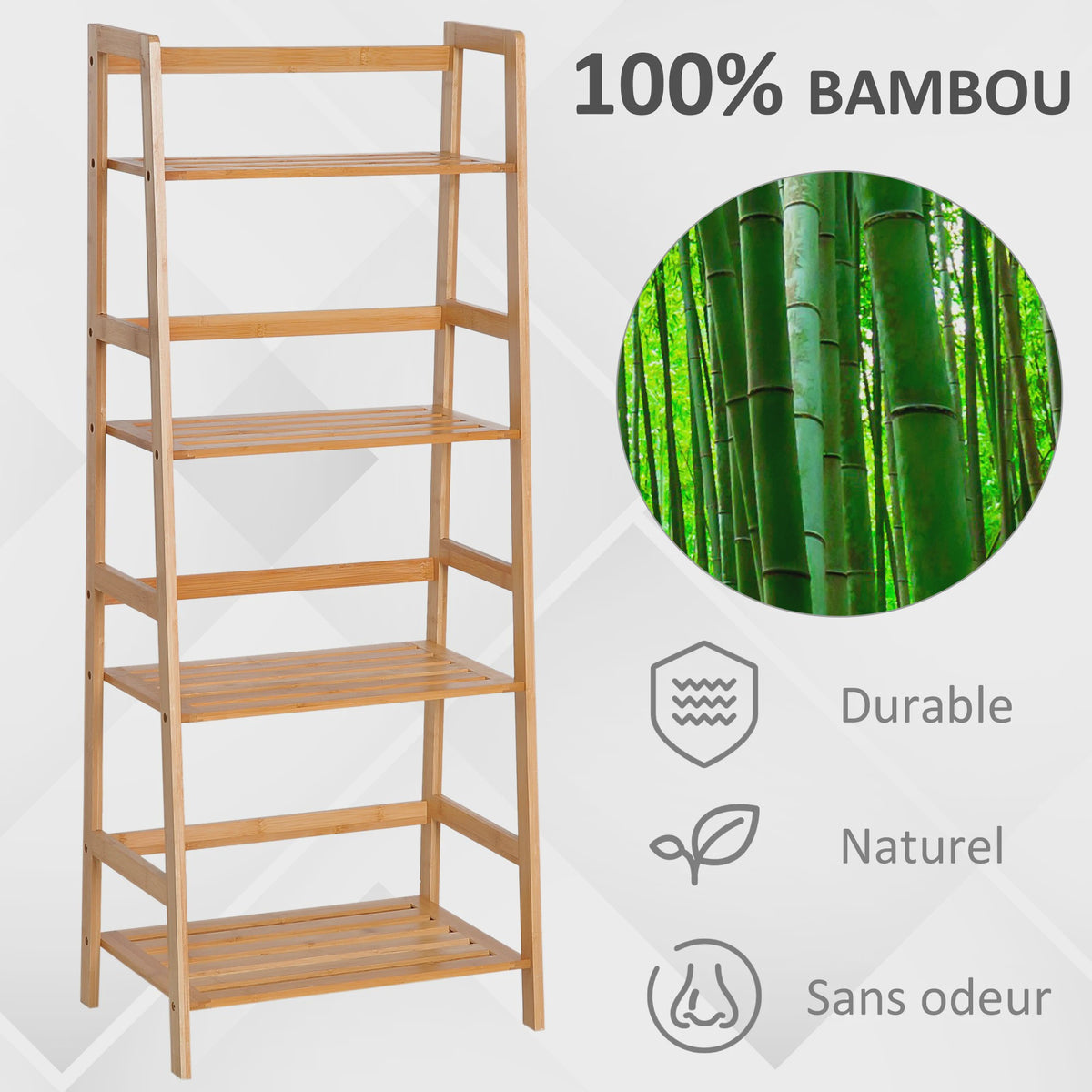 HOMCOM Bamboe Boekenkast 4 Niveaus - Stijlvolle Ladderplank 48x31.5x120 cm