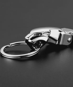 Luxe Leopard Hoofd Sleutelhanger - Echt Leer & Metaal - Jaguar Accessoire