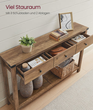 Landelijke Console Tafel met 3 Lades en Opbergruimte - Smalle Halmeubel