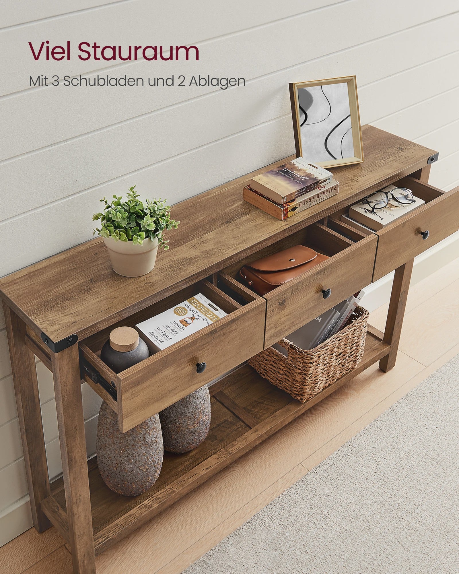 Landelijke Console Tafel met 3 Lades en Opbergruimte - Smalle Halmeubel