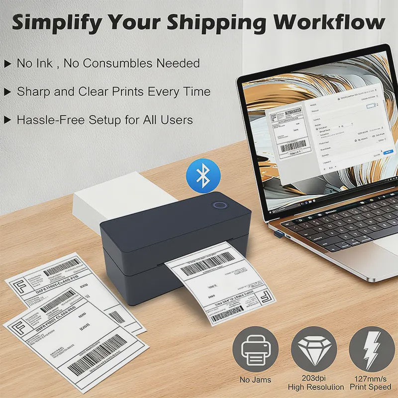 Draadloze Bluetooth Thermische Verzender Label Printer 4x6 inch - Print Labels Vanaf Android, iPhone, Mac & Windows