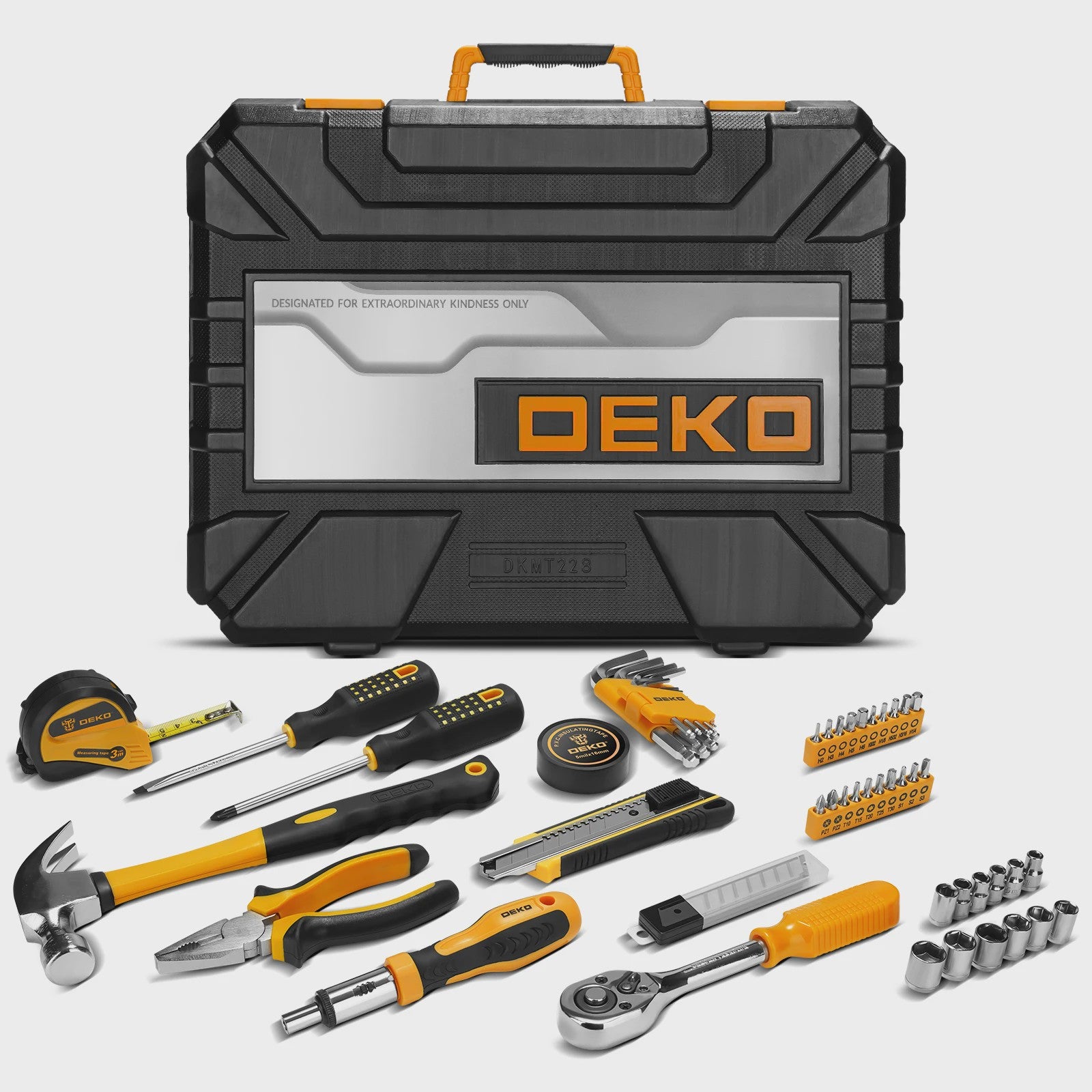 DEKO DKMT228 Complete Gereedschapskist - 228 Delige Handgereedschap Set voor Auto Reparatie en Klussen