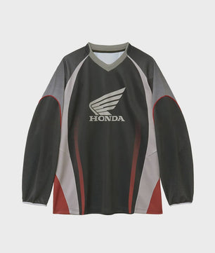 Honda Wielershirt Lange Mouw - Ademend V-hals Sportshirt voor Heren & Dames
