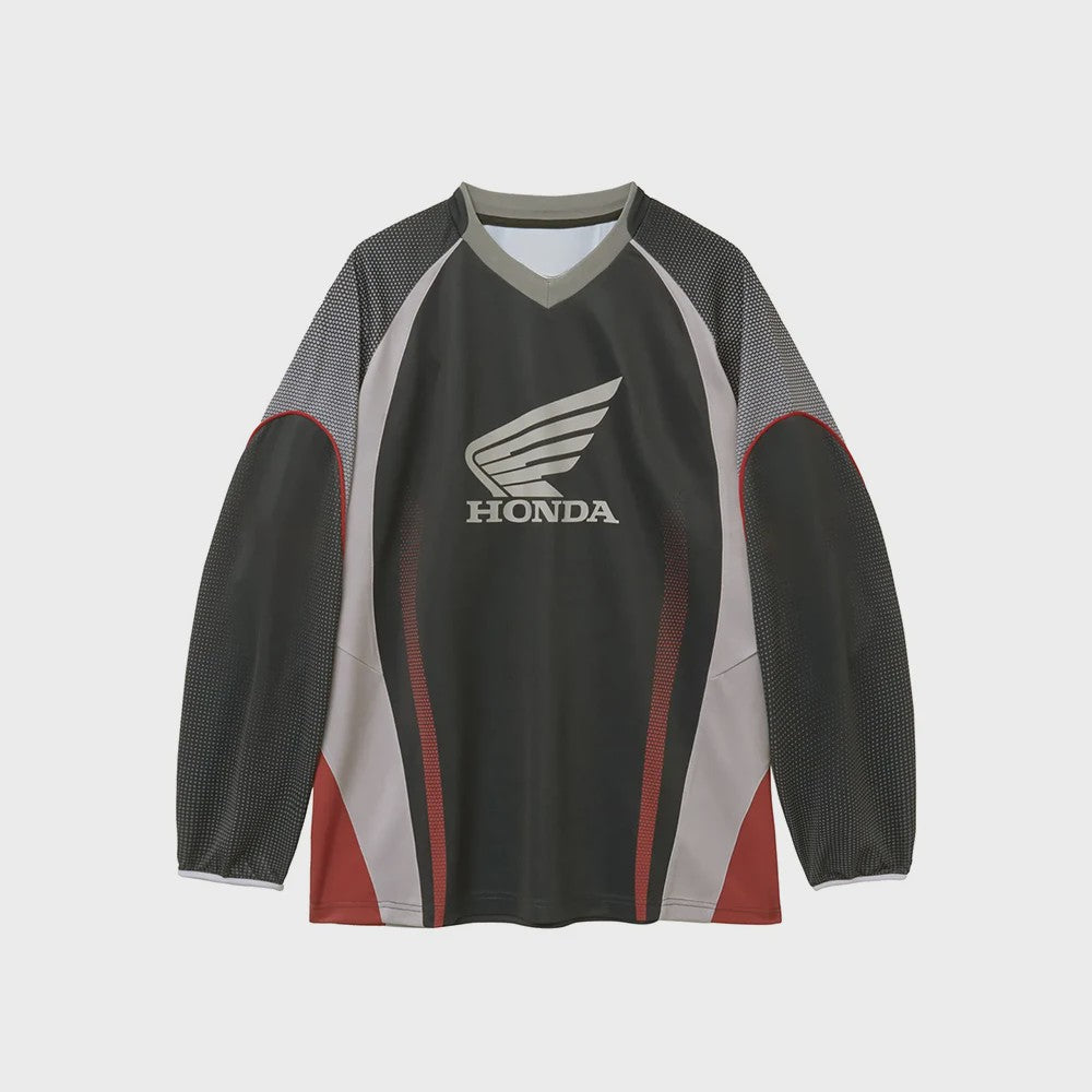 Honda Wielershirt Lange Mouw - Ademend V-hals Sportshirt voor Heren & Dames