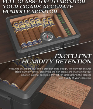 Luxe Glazen Sigaren Humidor met Hygrometer & Humidifier - Cedar Hout - Crushproof