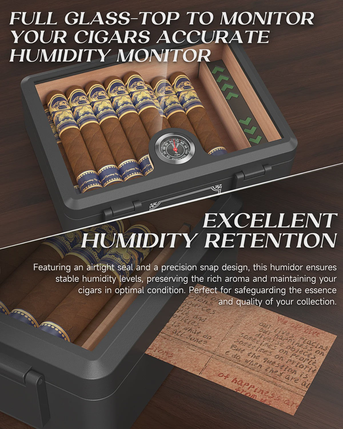 Luxe Glazen Sigaren Humidor met Hygrometer & Humidifier - Cedar Hout - Crushproof