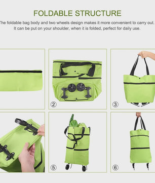2-in-1 Opvouwbare Boodschappentrolley met Wielen - Handige Draagtas