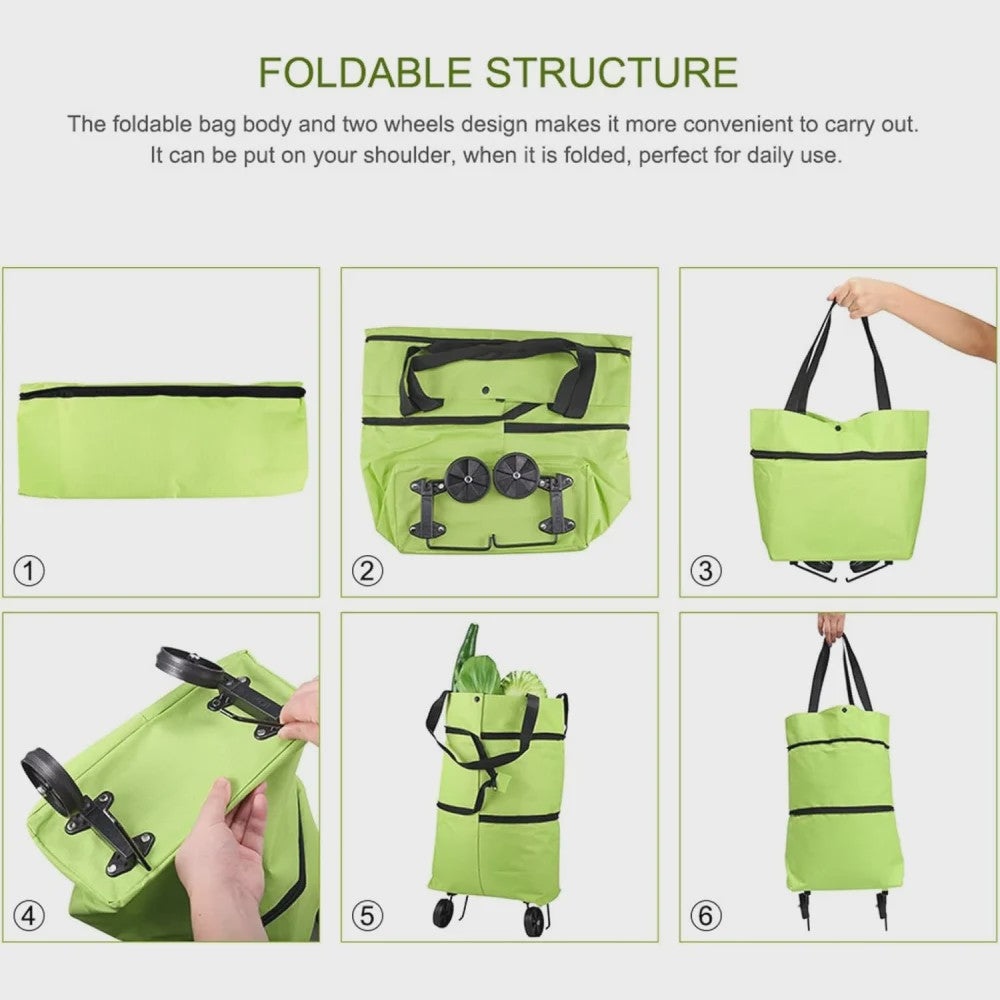2-in-1 Opvouwbare Boodschappentrolley met Wielen - Handige Draagtas