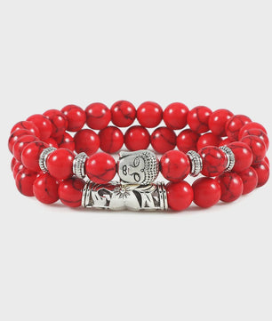 Set van 2 Houten Kralen Armbanden met Buddha & Natuursteen - Meditatie & Spirituele Sieraden