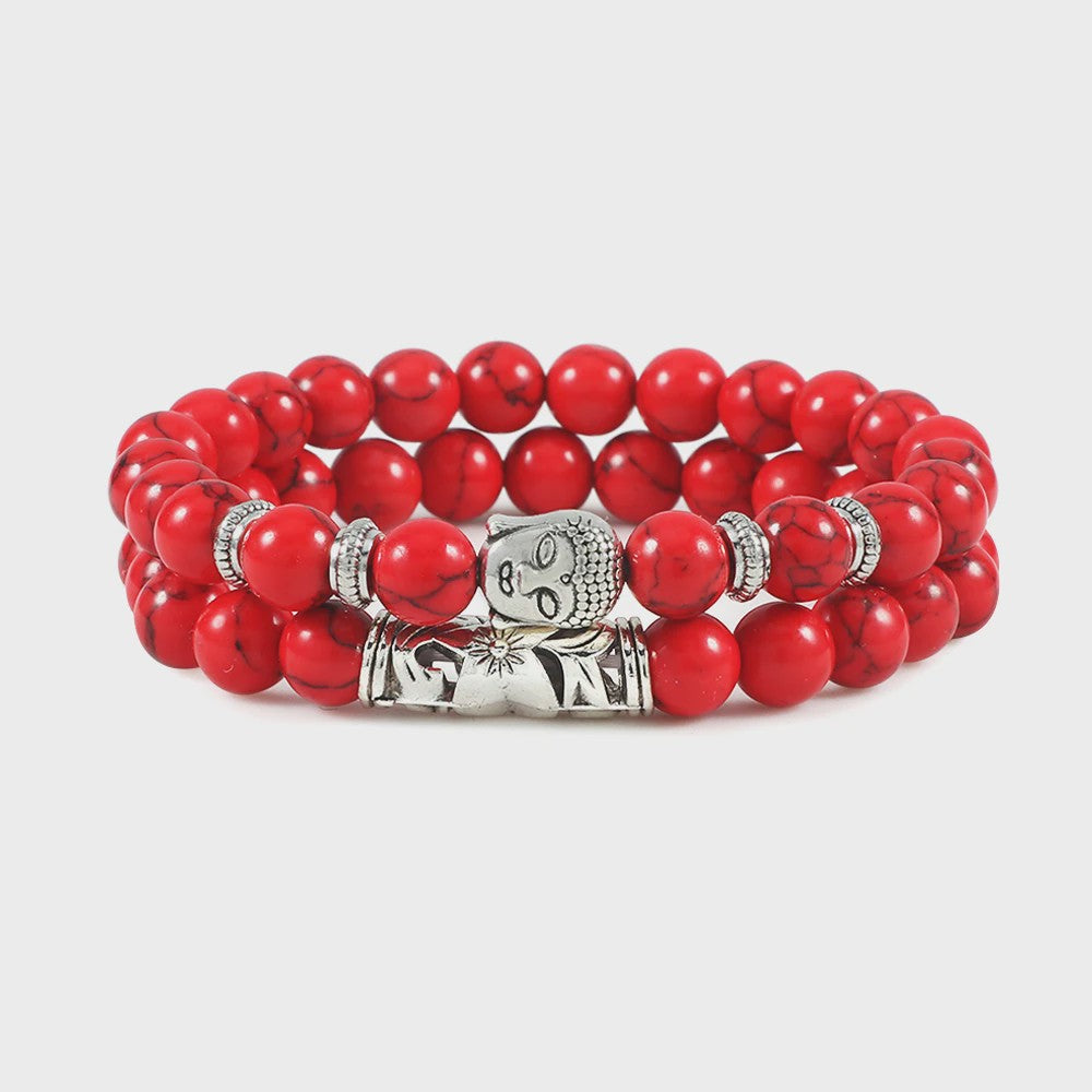 Set van 2 Houten Kralen Armbanden met Buddha & Natuursteen - Meditatie & Spirituele Sieraden