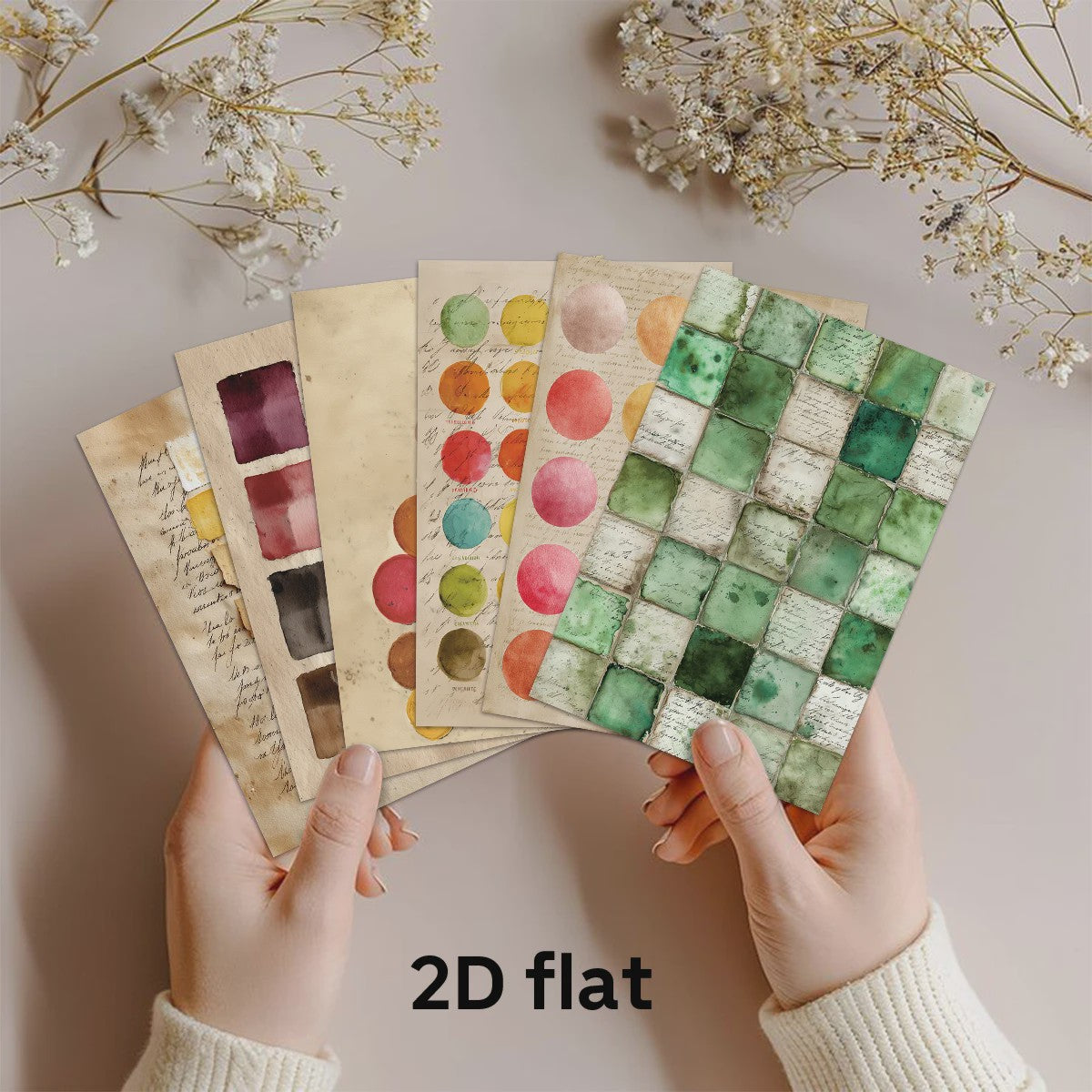 20 Vintage Aquarel Verf Swatch Postkaarten Set - Decoratieve Kunstkaarten voor Collage & Cadeau