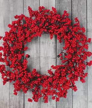 Handgemaakte Kerstkrans met Cipres, Rode Bessen & Denneappels - Voordeur Decoratie