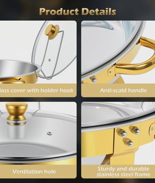 RVS Chafing Dish Buffet Set 5QT - Goudkleurig Afgewerkt - Set van 1, 2 of 4