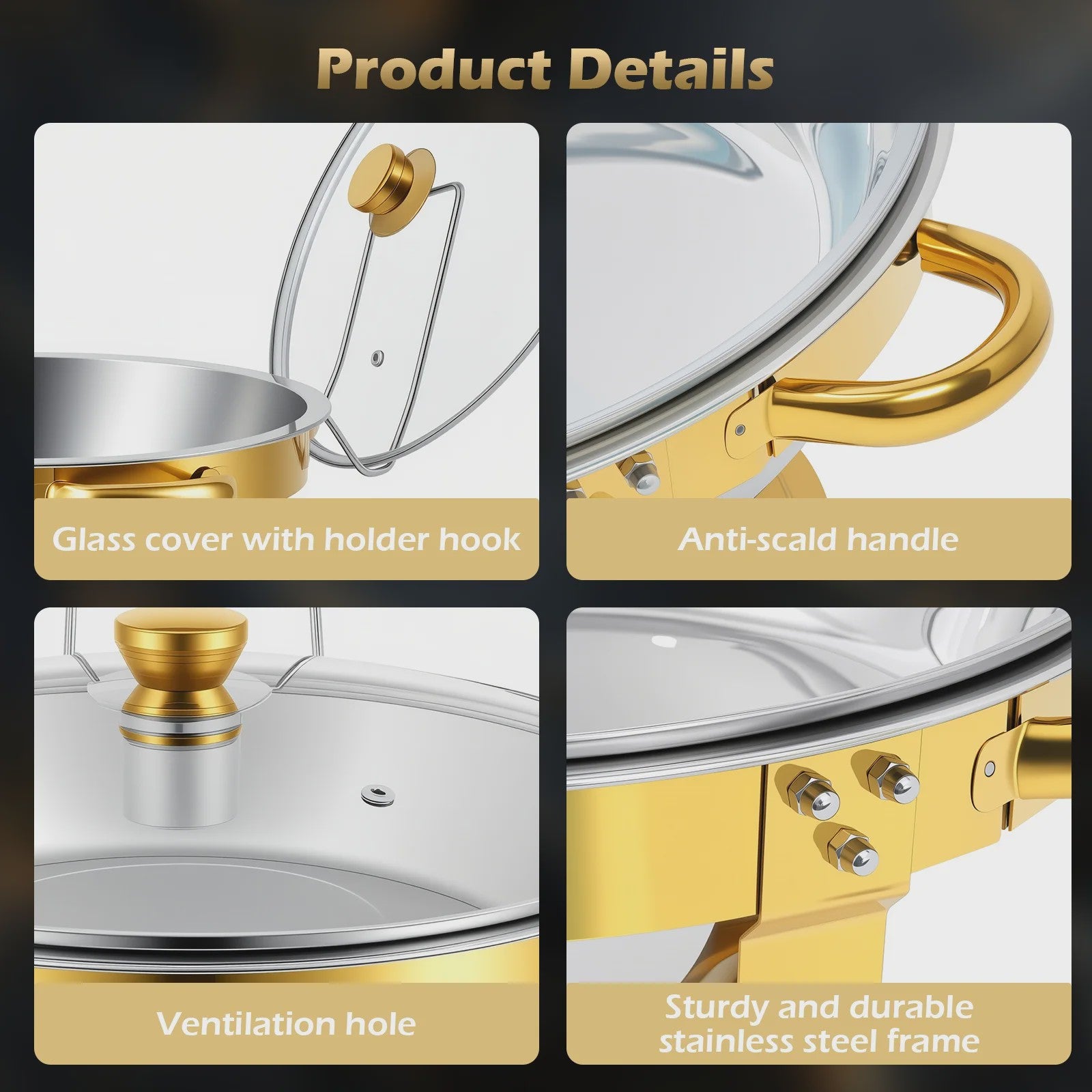 RVS Chafing Dish Buffet Set 5QT - Goudkleurig Afgewerkt - Set van 1, 2 of 4