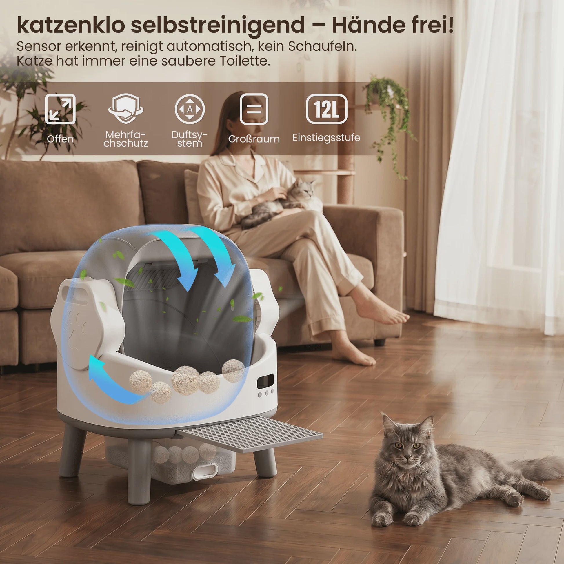 Automatische Kattenbak - Slim, Zelfreinigend & Geurvrij met Veiligheidssensor