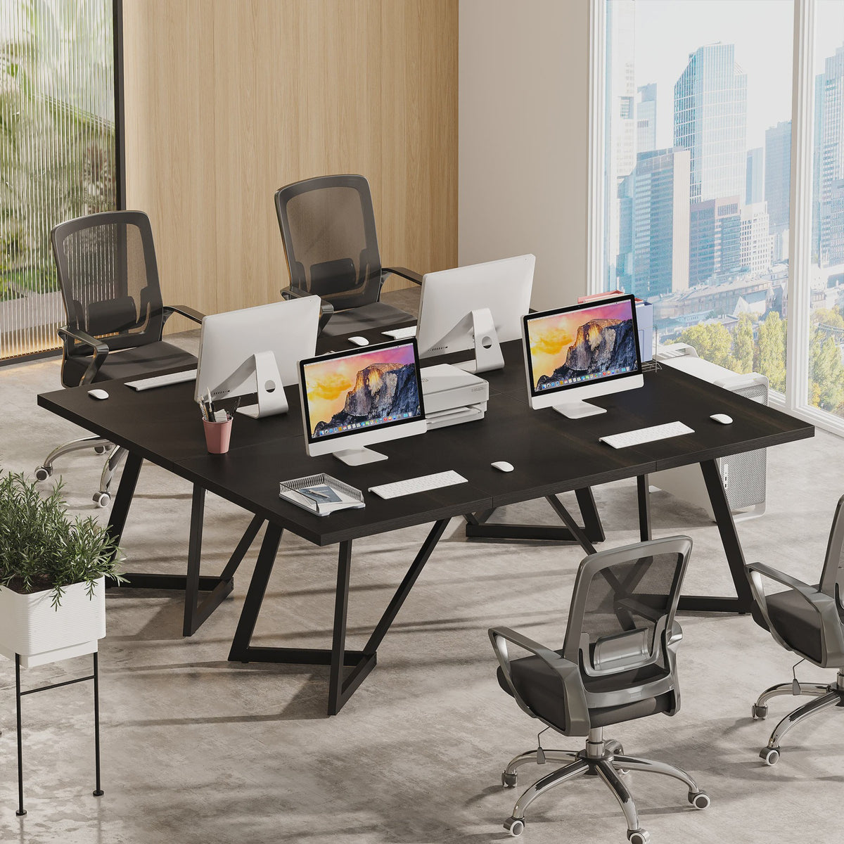 Tribesigns 180cm Executive Bureau - Modern Zwart Bureau met Metalen Frame