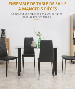 Eetkamer Set: Glazen Eettafel met 4 Zwarte Stoelen - Modern Design