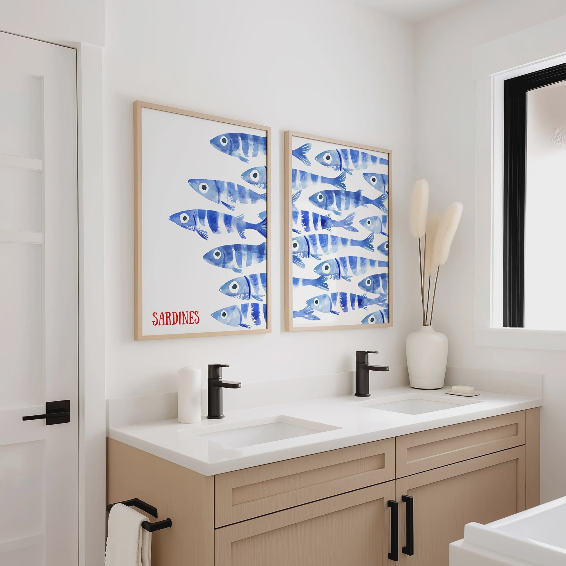Retro Blauwe Sardine Canvas Poster - Mediterrane Stijl Wanddecoratie
