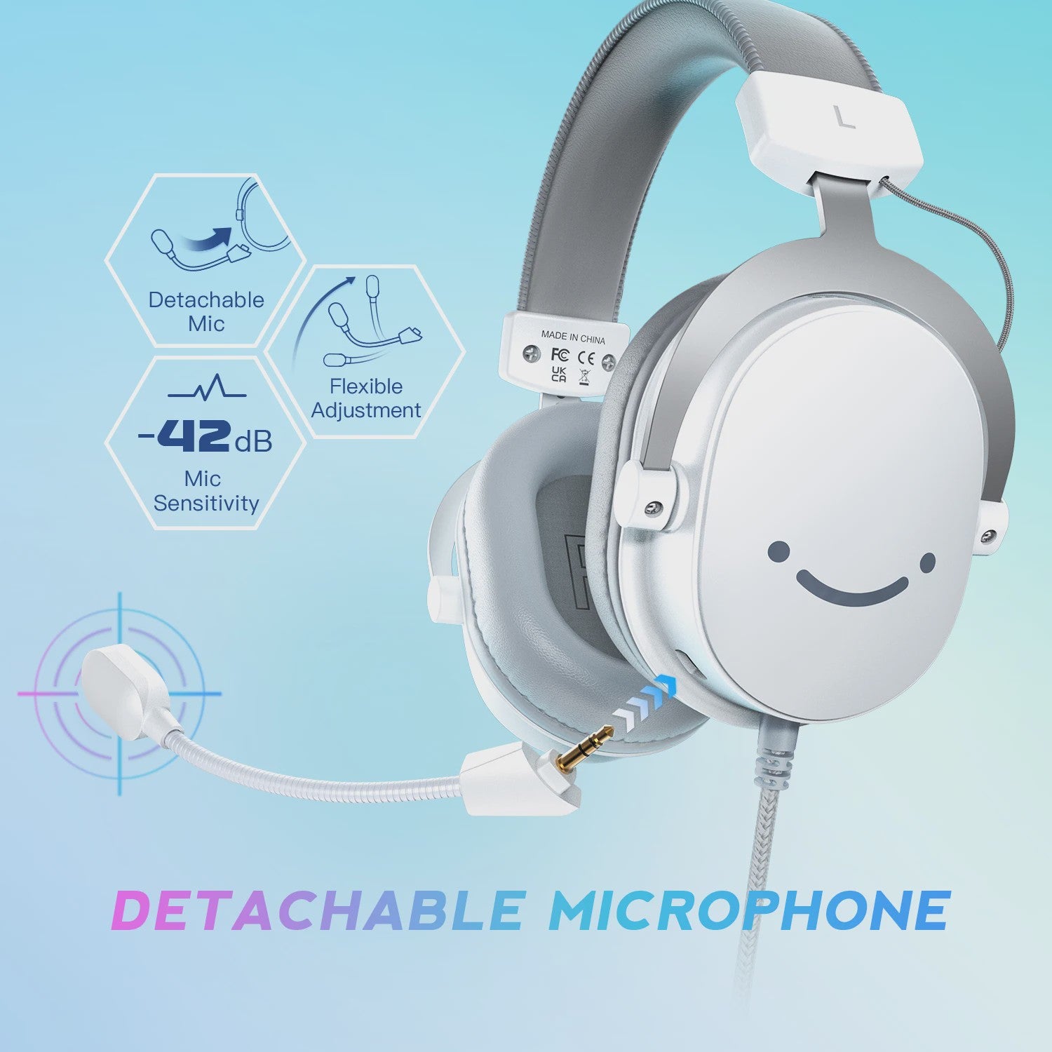 FIFINE H9W Gaming Headset met 7.1 Surround Sound, USB & 3.5mm Jack, Microfoon - Wit