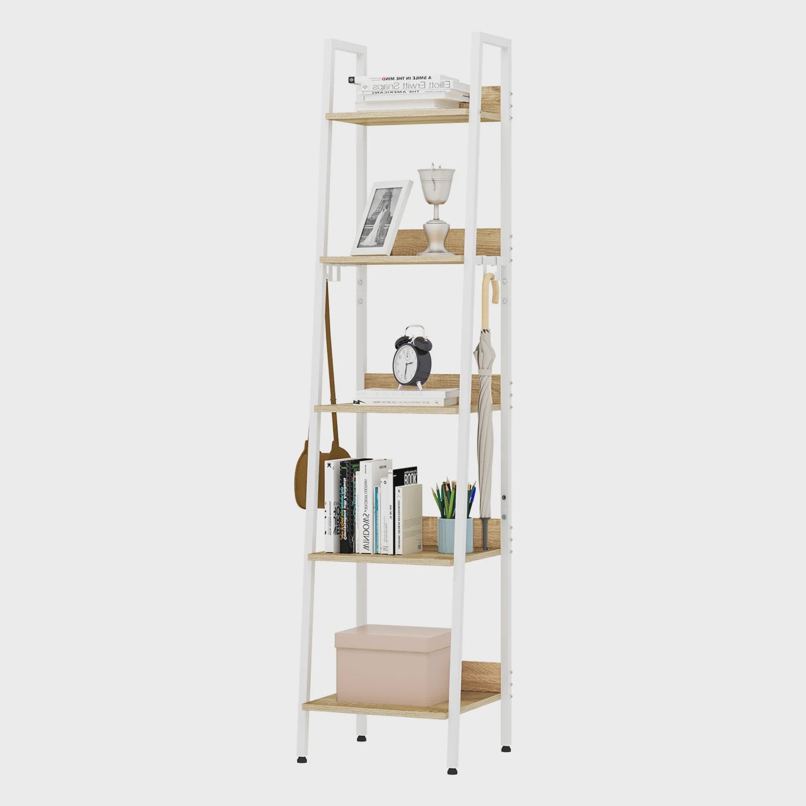 Stijlvolle Boekenkast met 5 Niveaus en Haken - 40x170x36cm