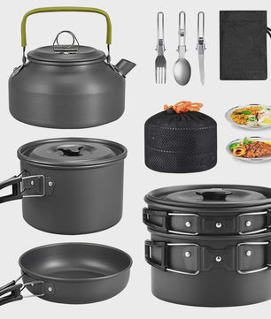 9-delige Camping Kookset: Draagbare Pan, Pot en Ketel voor Outdoor Avonturen
