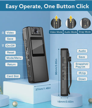 BOBLOV A22 Mini Bodycam 1080P HD met Nachtzicht en 180° Draaibare Lens