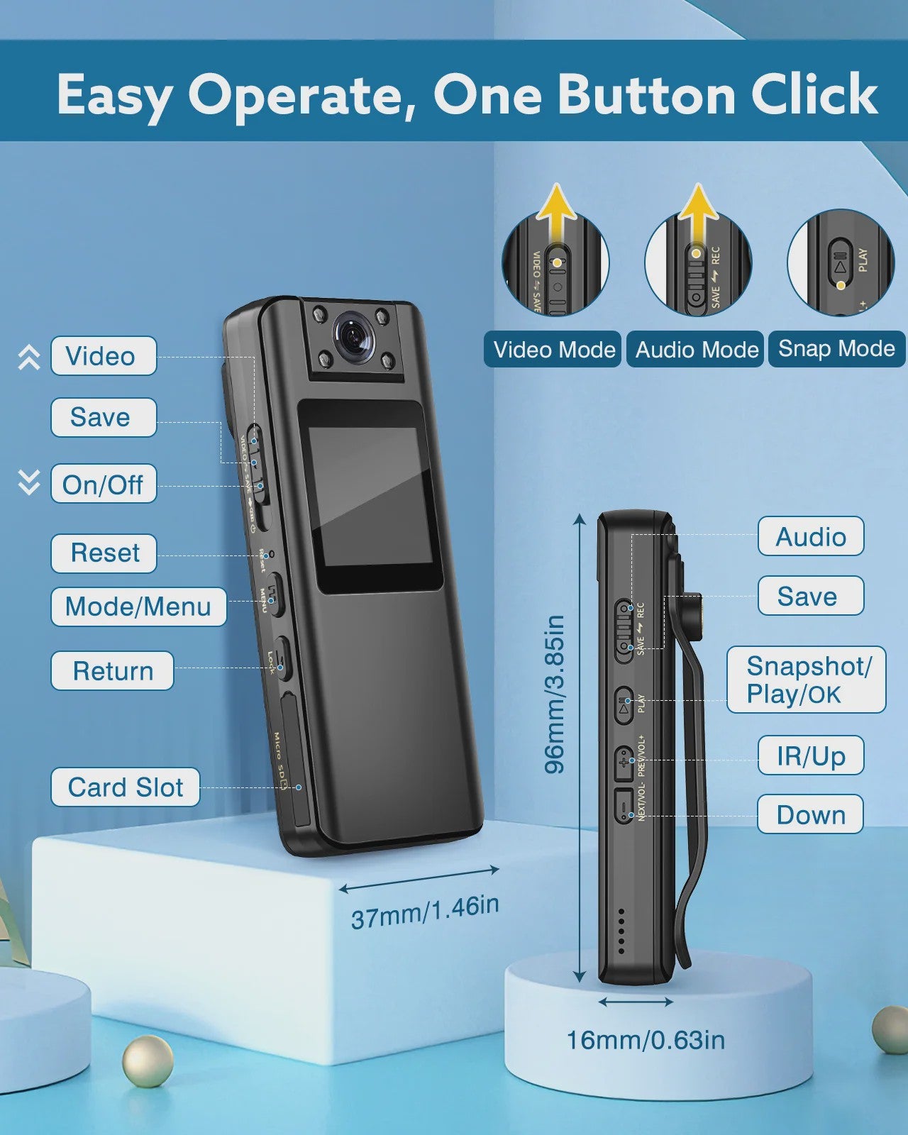 BOBLOV A22 Mini Bodycam 1080P HD met Nachtzicht en 180° Draaibare Lens